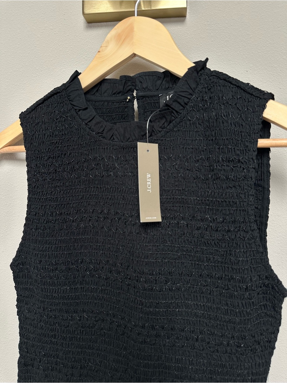 J. Crew Black Smocked Sleeveless Mini Dress